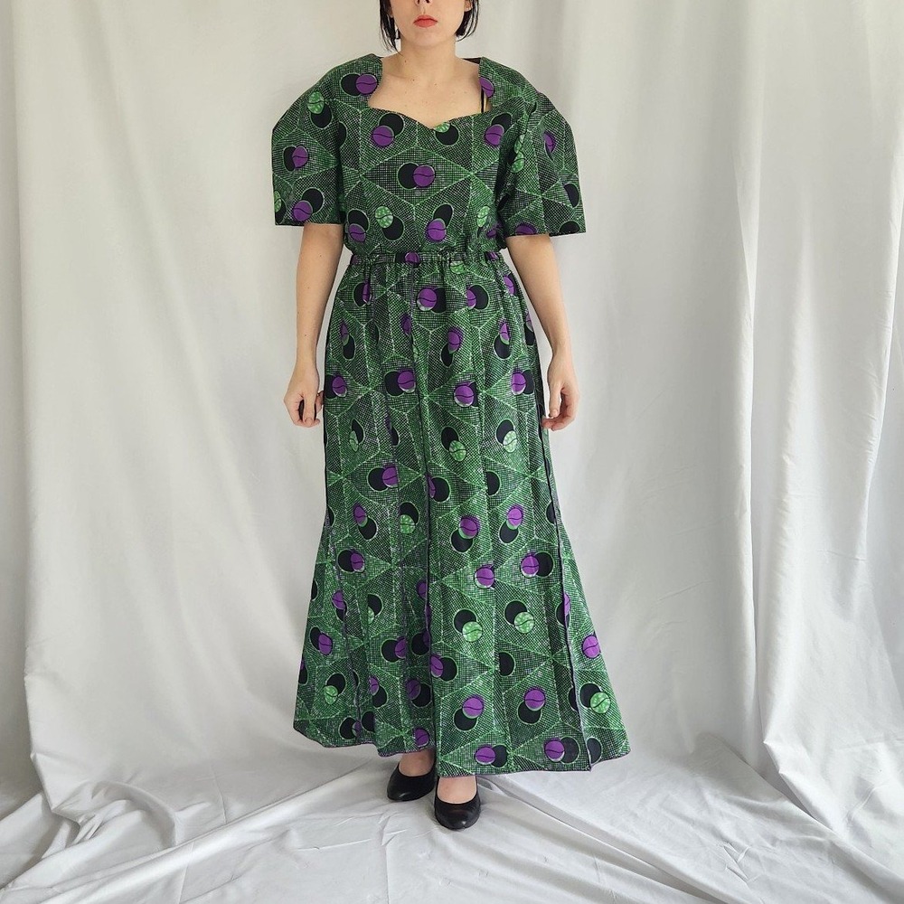 Vintage Green and Purple Geometric Hand‎ Made Skirt Set